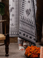 Yufta White Cotton Straight Paisley Kurta Dupatta Pant Set