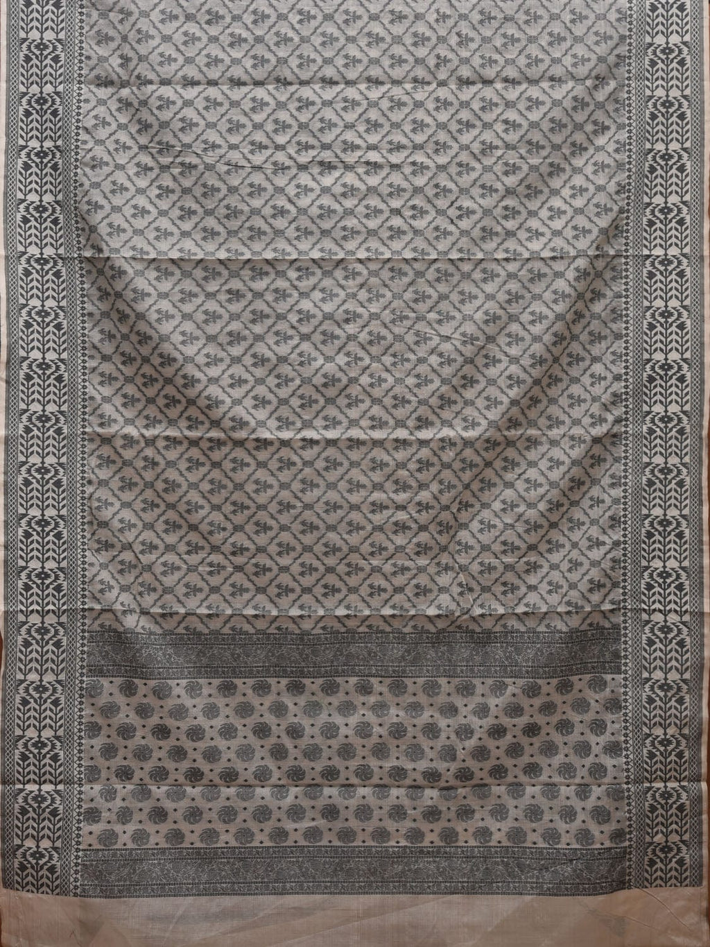 White Cut Work Cotton Handloom Saree with All Over Jamdani Style Design - Global Threads
