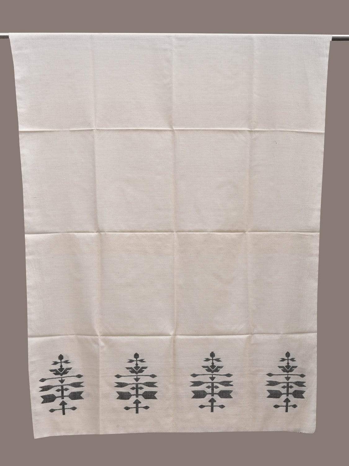 White Khadi Cotton Handloom Dupatta with Dhakai Design - Global Threads