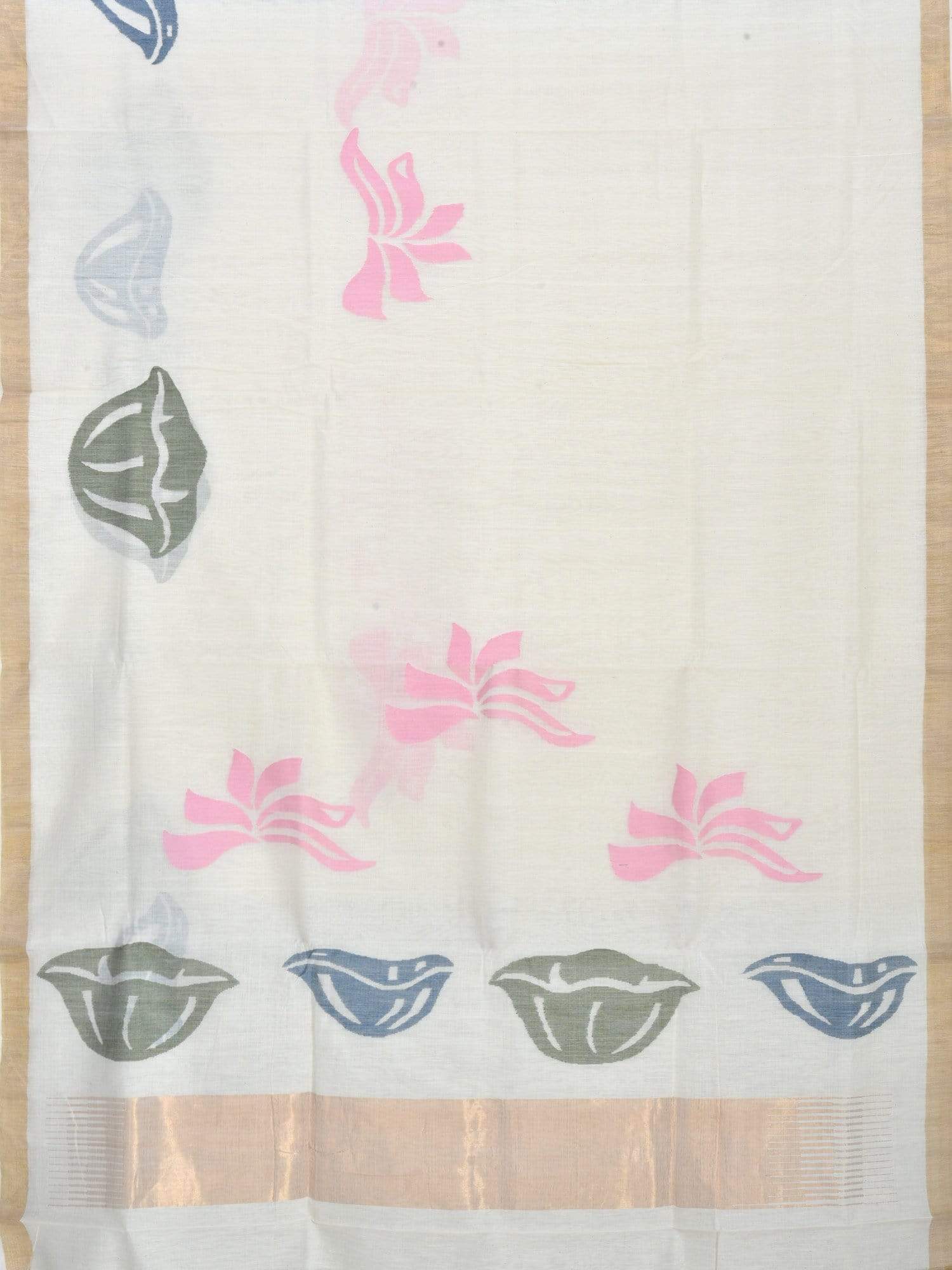 White Khadi Cotton Handloom Saree with Pallu Design - Global Threads