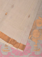 White Khadi Cotton Handloom Saree with Parrots Pallu Design - Global Threads