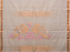 White Khadi Cotton Handloom Saree with Parrots Pallu Design - Global Threads