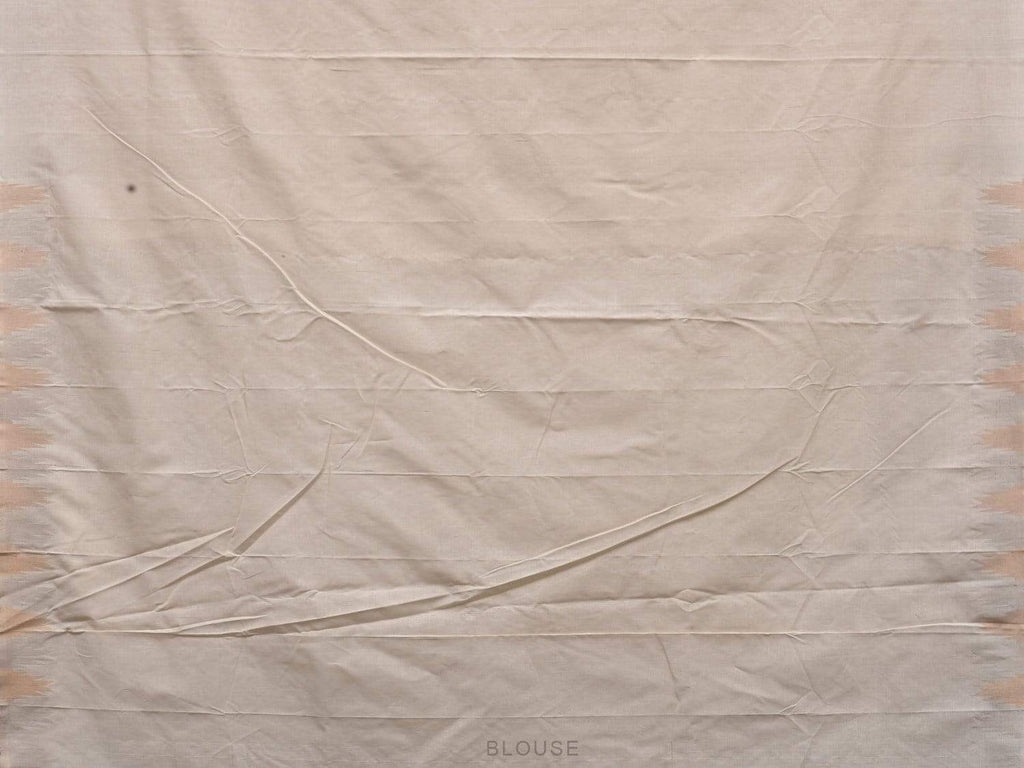 White Khadi Cotton Handloom Saree with Temple Border and Buta Design - Global Threads
