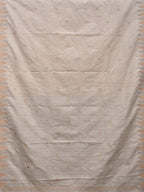 White Khadi Cotton Handloom Saree with Temple Border and Buta Design - Global Threads