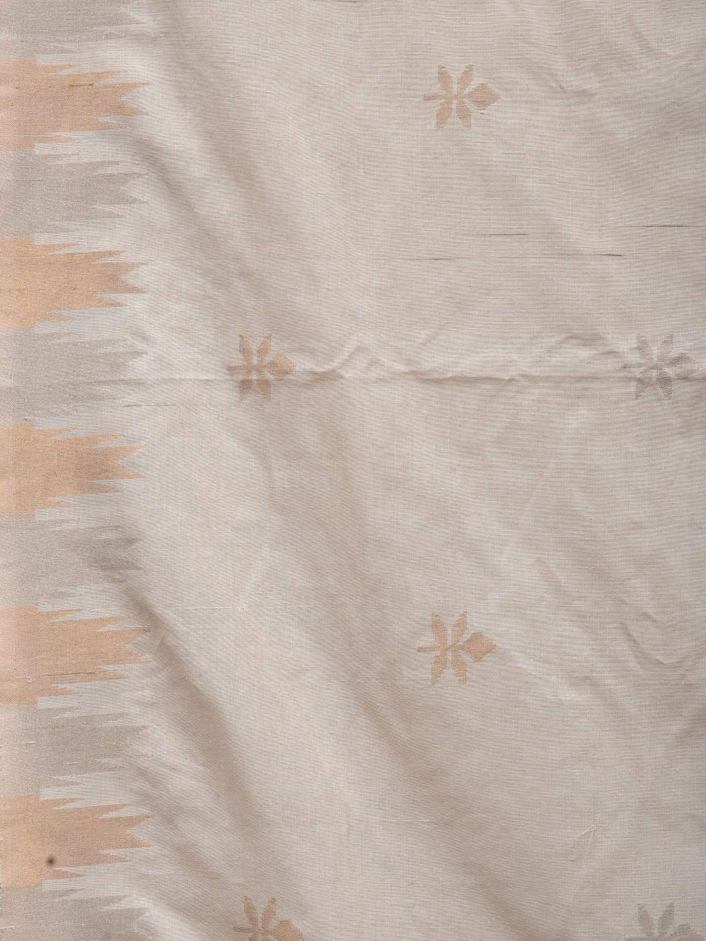 White Khadi Cotton Handloom Saree with Temple Border and Buta Design - Global Threads