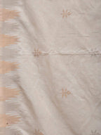White Khadi Cotton Handloom Saree with Temple Border and Buta Design - Global Threads