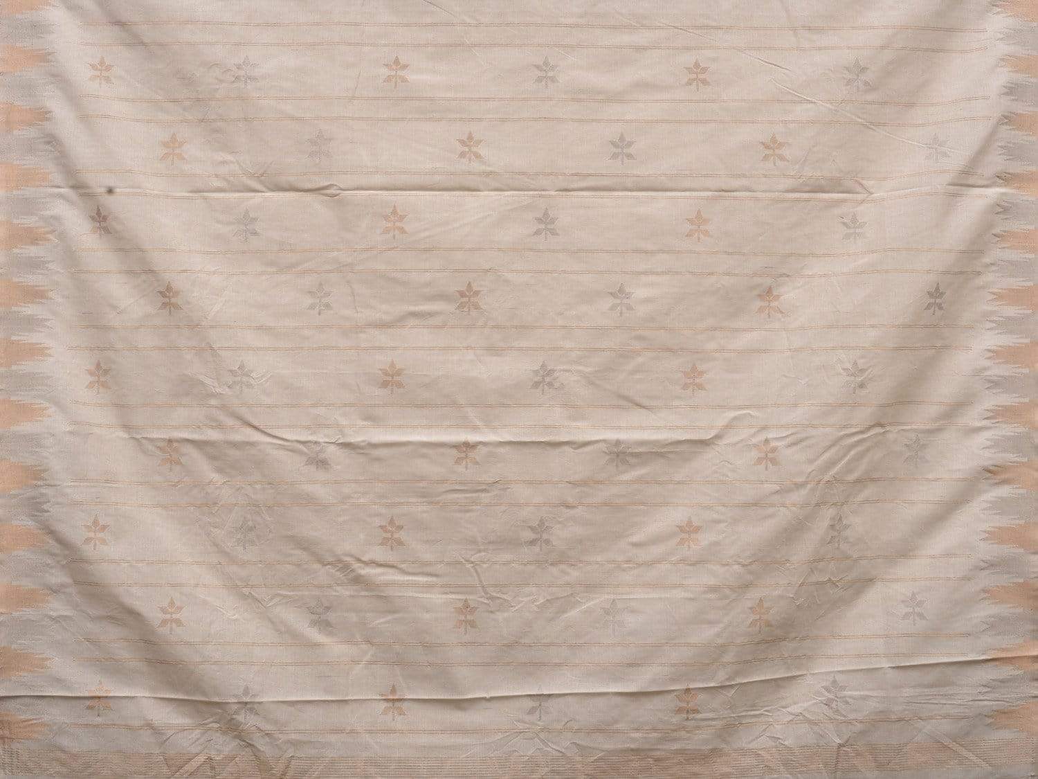 White Khadi Cotton Handloom Saree with Temple Border and Buta Design - Global Threads