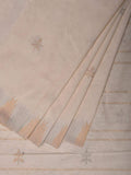 White Khadi Cotton Handloom Saree with Temple Border and Buta Design - Global Threads