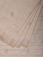 White Khadi Cotton Handloom Saree with Temple Border and Buta Design - Global Threads