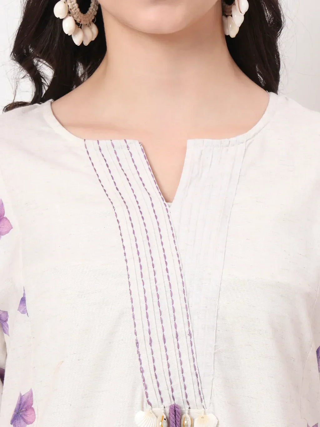 Yufta White Linen Cotton A Line Kurta Dupatta Pant Set