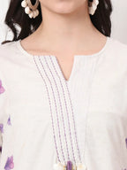 Yufta White Linen Cotton A Line Kurta Dupatta Pant Set