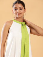 BohoJazz White linen Chic Dress with Lime Detailing - Distacart
