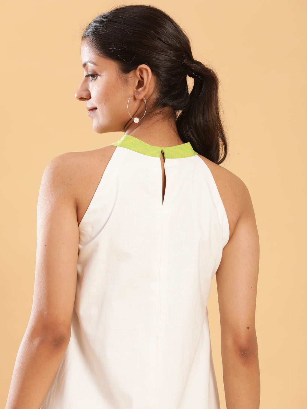 BohoJazz White linen Chic Dress with Lime Detailing - Distacart