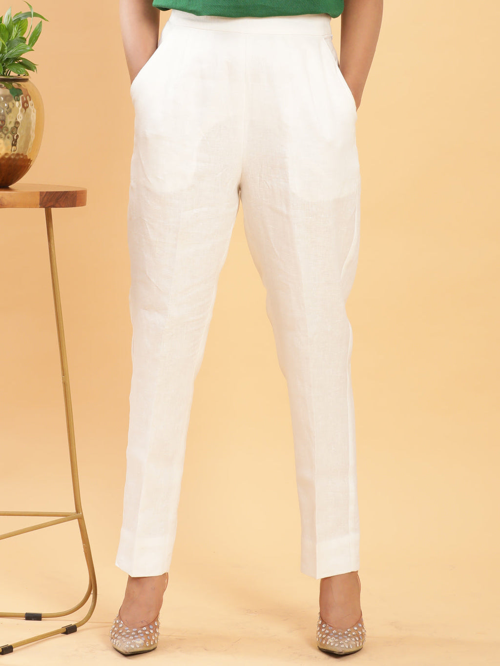 BohoJazz White Linen Formal Trousers - Distacart