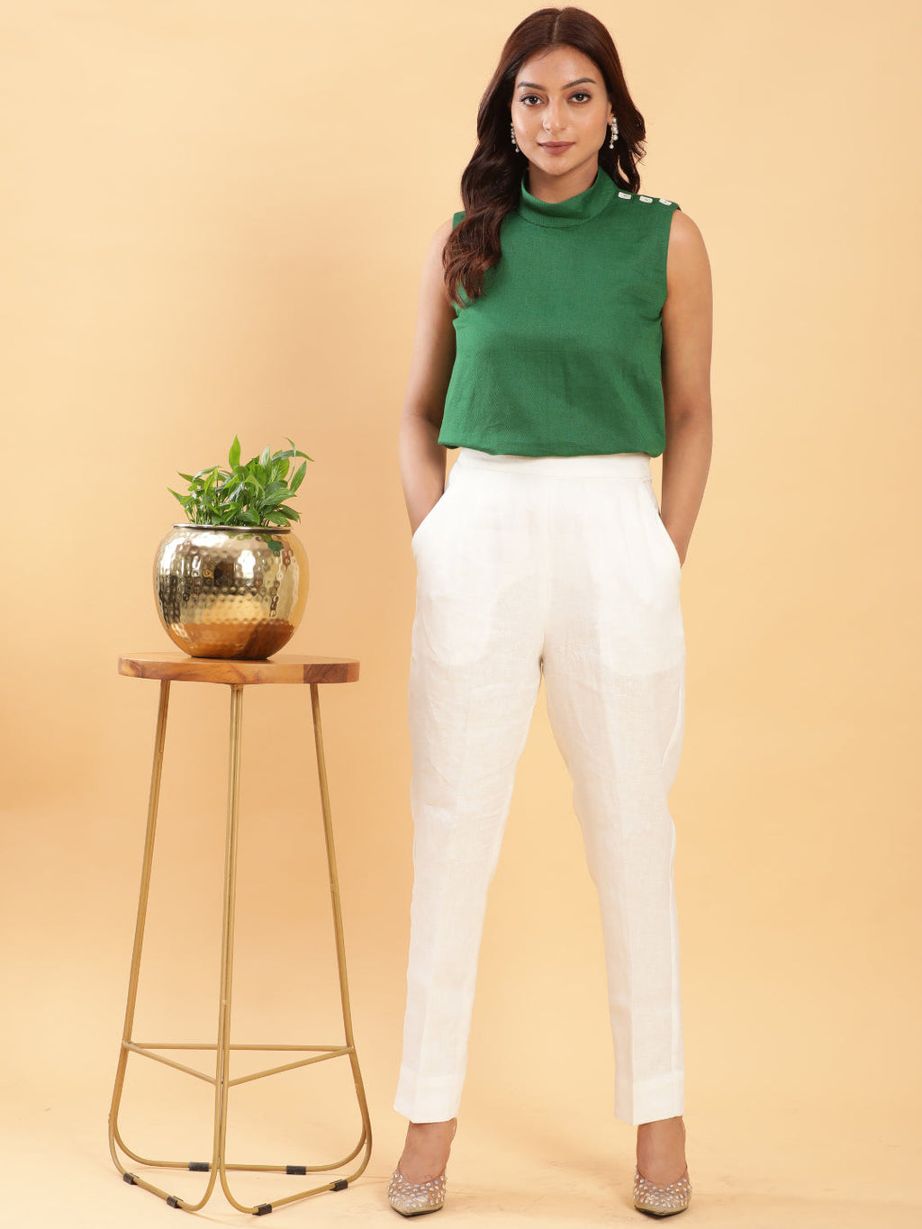 BohoJazz White Linen Formal Trousers - Distacart