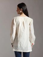 Yufta White Pure Cotton Applique Work Top