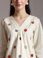 Yufta White Pure Cotton Applique Work Top