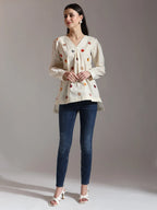 Yufta White Pure Cotton Applique Work Top