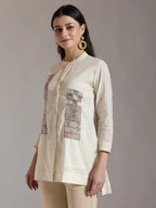 Yufta White Pure Cotton Embroidered Top