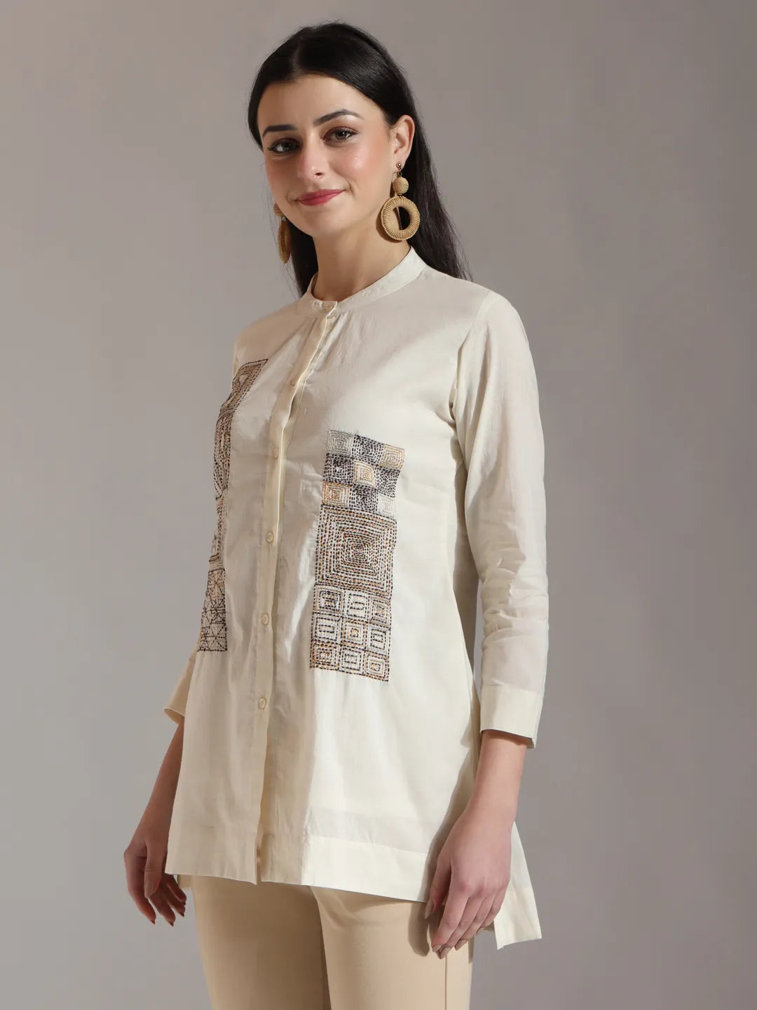 Yufta White Pure Cotton Embroidered Top