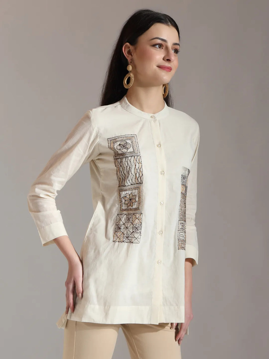 Yufta White Pure Cotton Embroidered Top