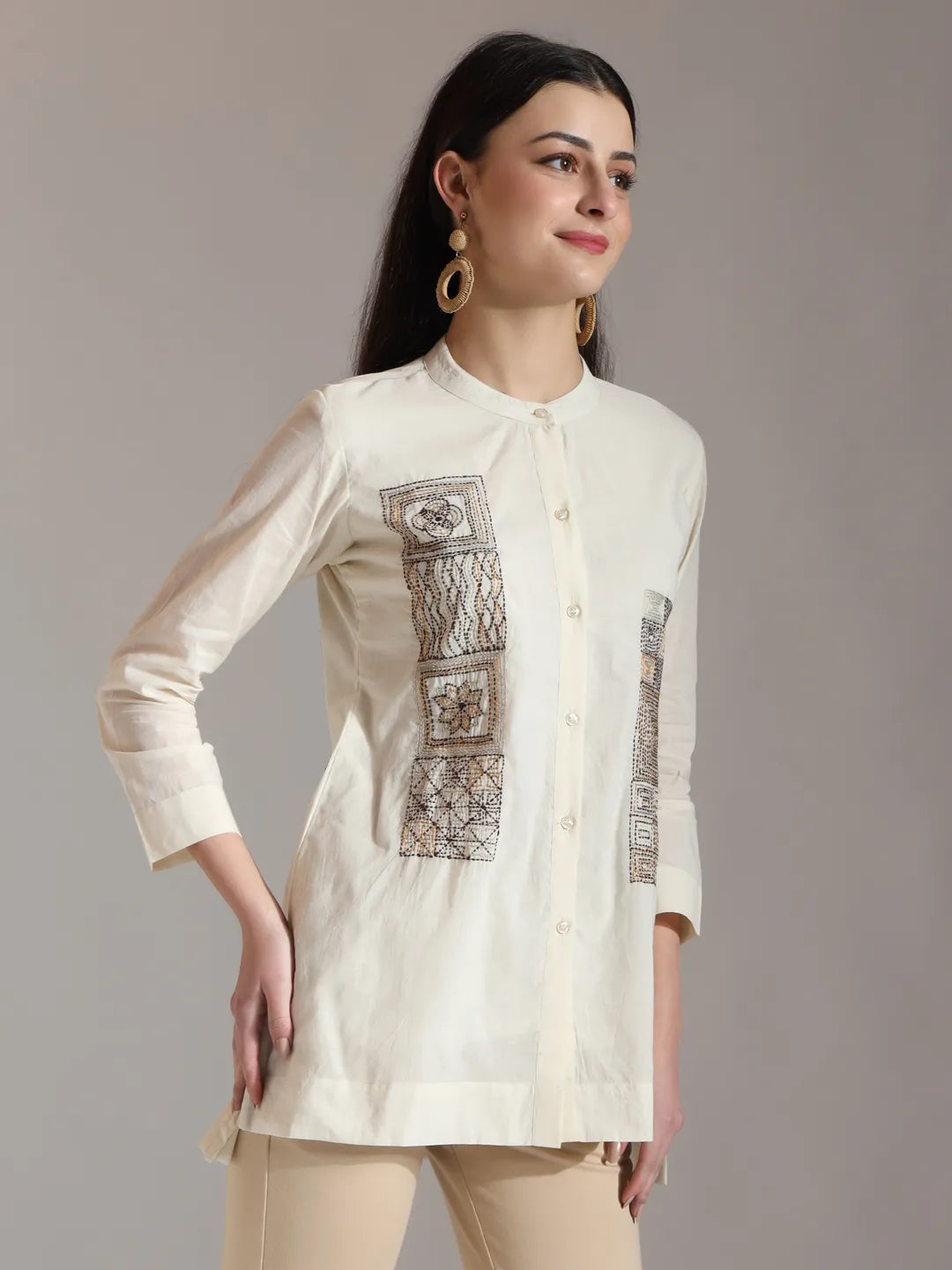 Yufta White Pure Cotton Embroidered Top