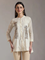 Yufta White Pure Cotton Embroidered Top