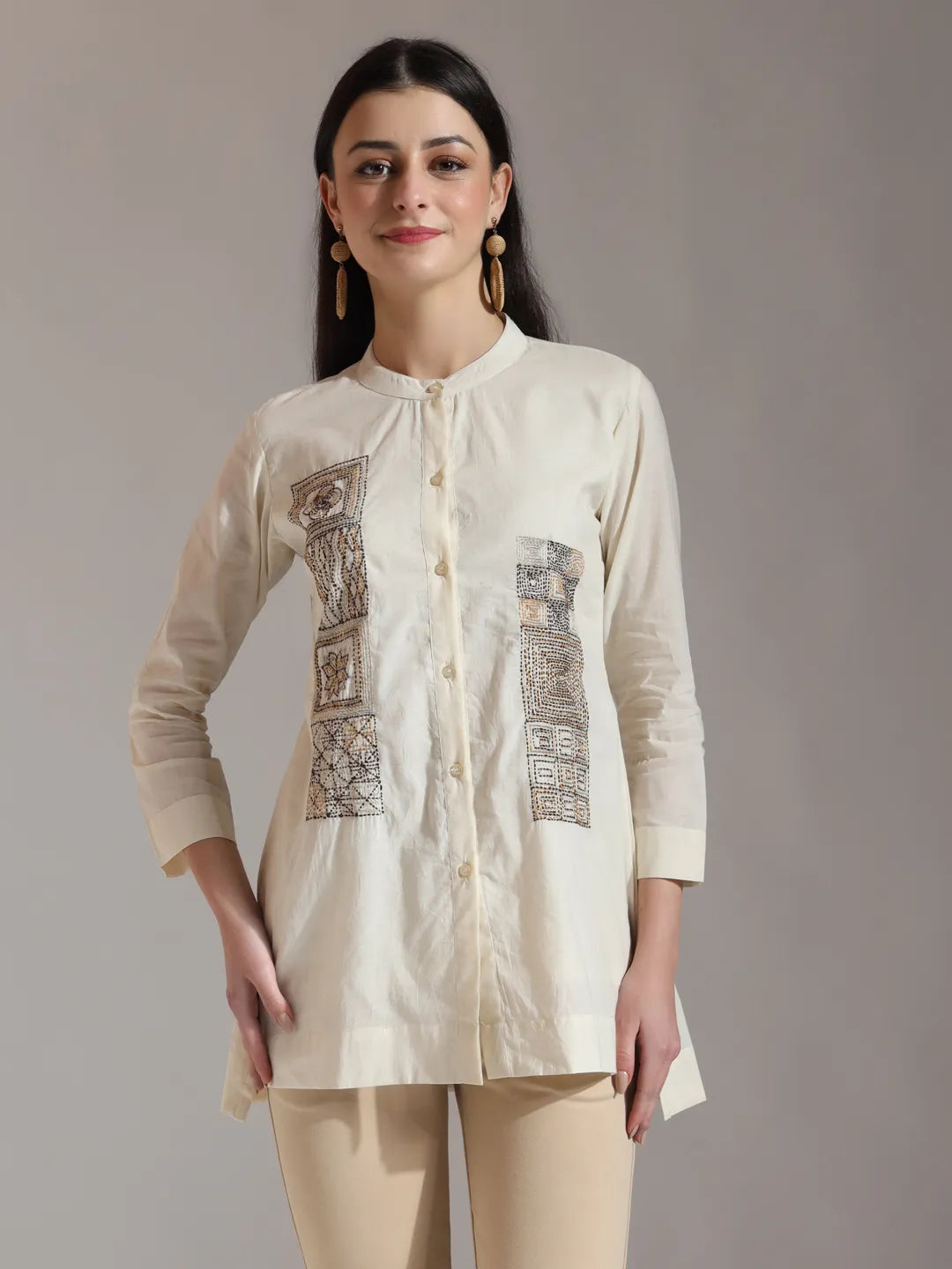 Yufta White Pure Cotton Embroidered Top