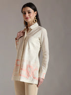 Yufta White Pure Cotton Top With Embroidery With Lining