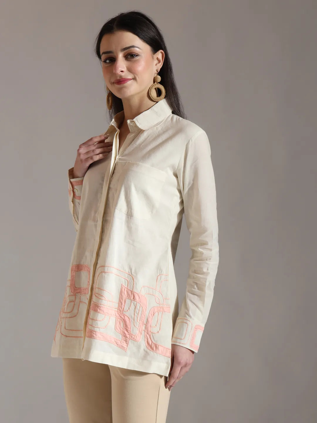 Yufta White Pure Cotton Top With Embroidery With Lining