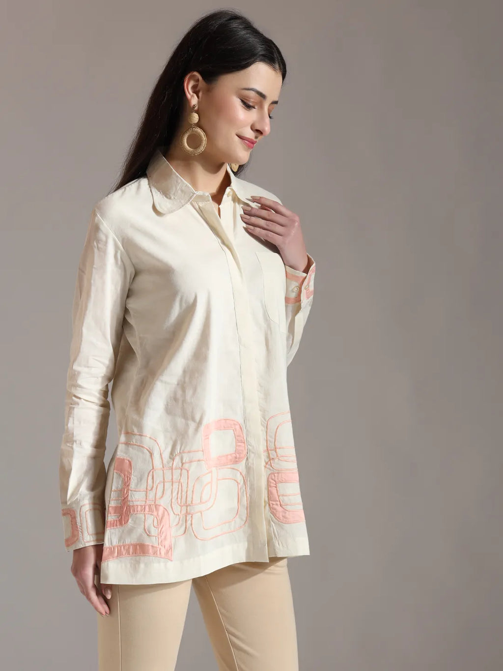 Yufta White Pure Cotton Top With Embroidery With Lining