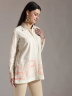Yufta White Pure Cotton Top With Embroidery With Lining