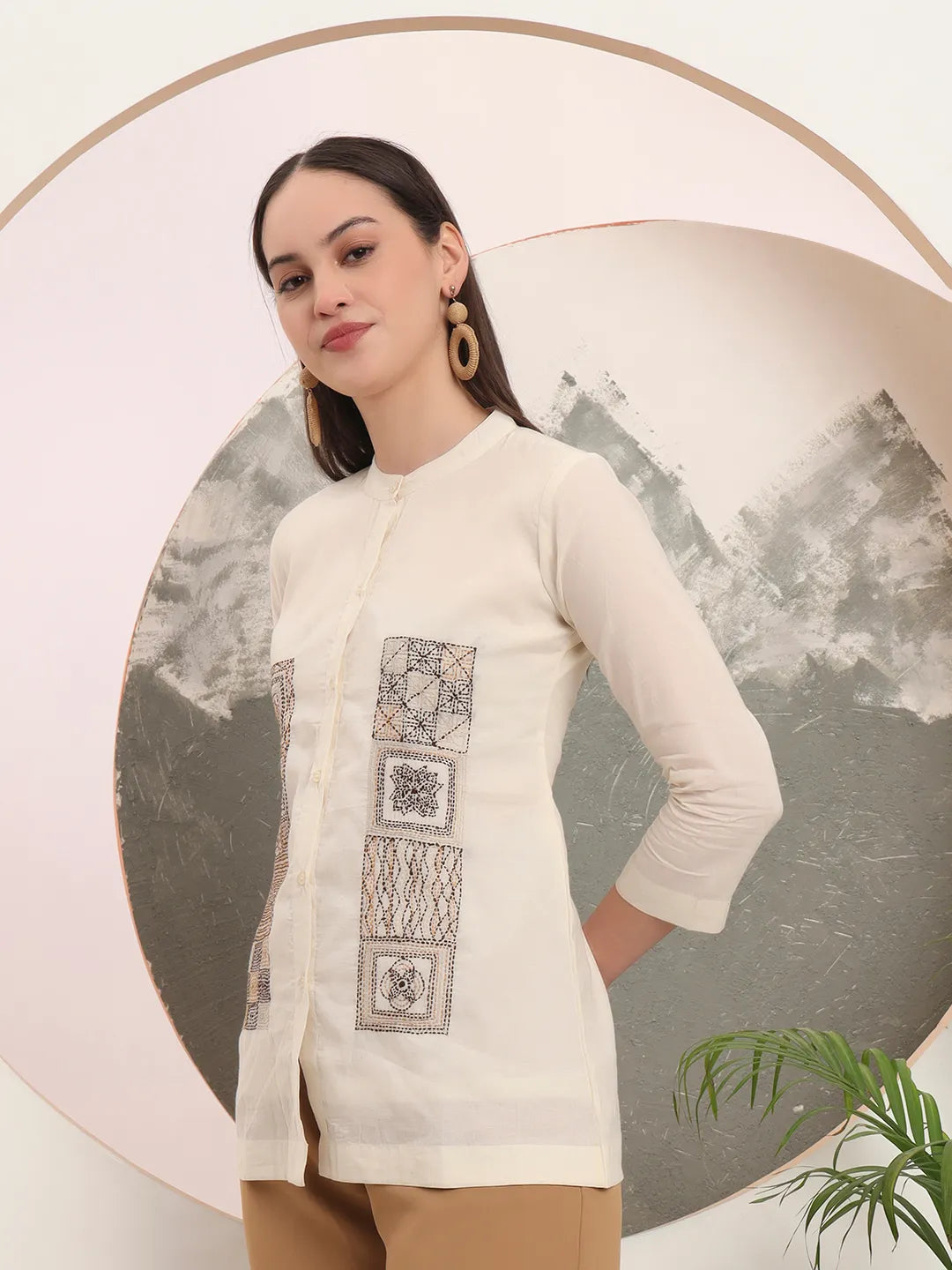 Yufta White Pure Cotton Top With Embroidery