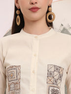 Yufta White Pure Cotton Top With Embroidery