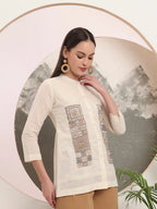 Yufta White Pure Cotton Top With Embroidery