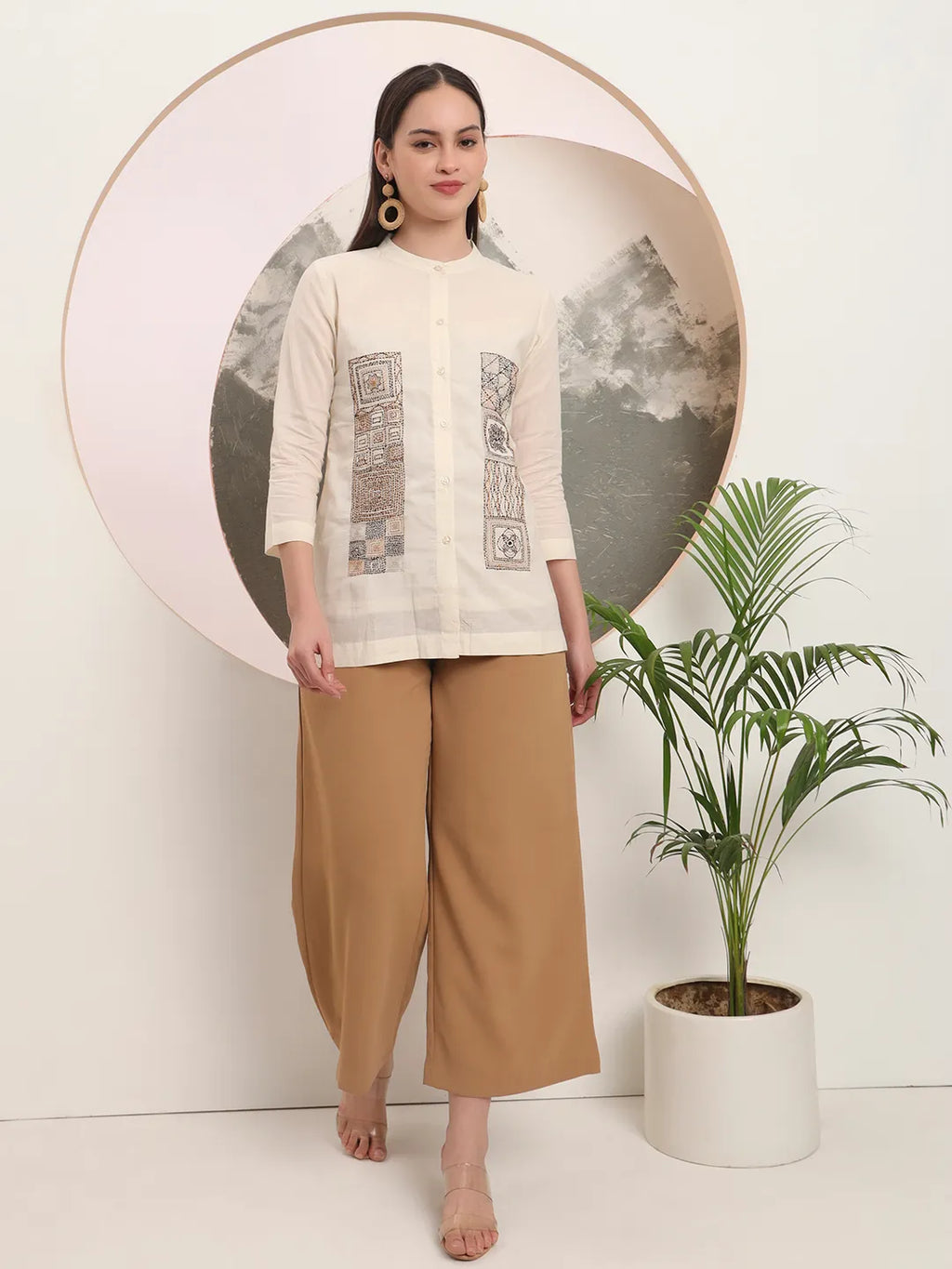 Yufta White Pure Cotton Top With Embroidery