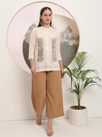 Yufta White Pure Cotton Top With Embroidery