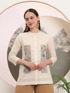 Yufta White Pure Cotton Top With Embroidery