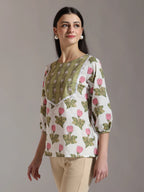 Yufta White Pure Cotton Top With Lace Detailings