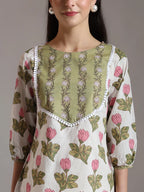 Yufta White Pure Cotton Top With Lace Detailings