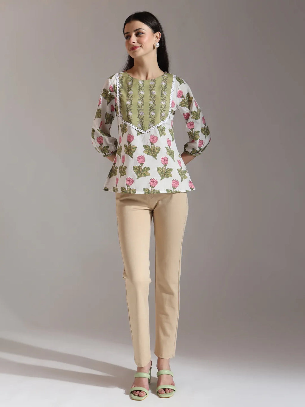 Yufta White Pure Cotton Top With Lace Detailings