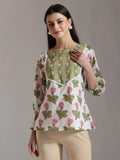 Yufta White Pure Cotton Top With Lace Detailings