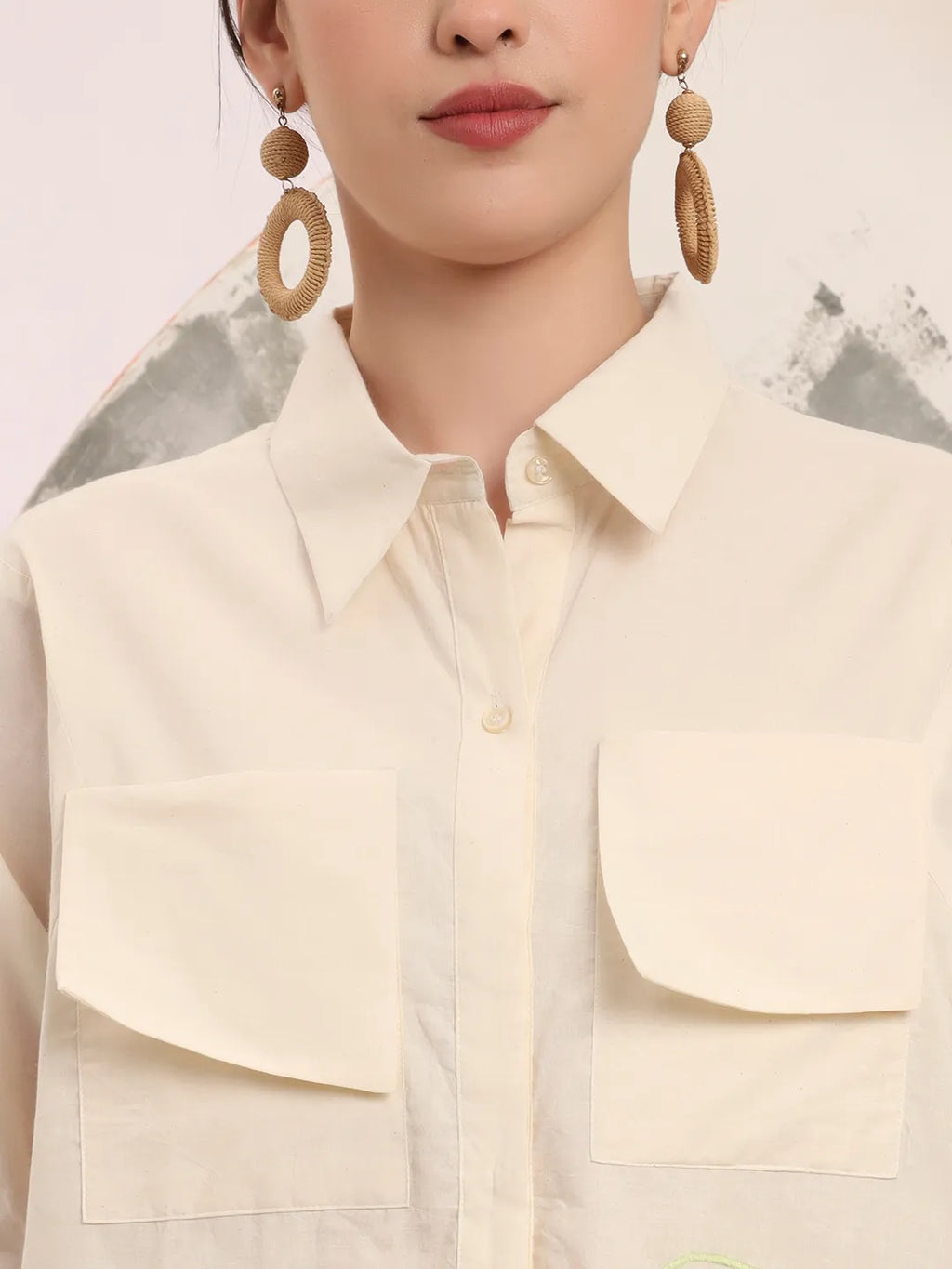 Yufta White Pure Cotton Top With Patch Work