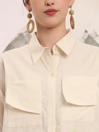 Yufta White Pure Cotton Top With Patch Work
