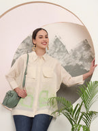 Yufta White Pure Cotton Top With Patch Work