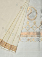 White Uppada Cotton Handloom Saree with Mango Design Pallu - Global Threads
