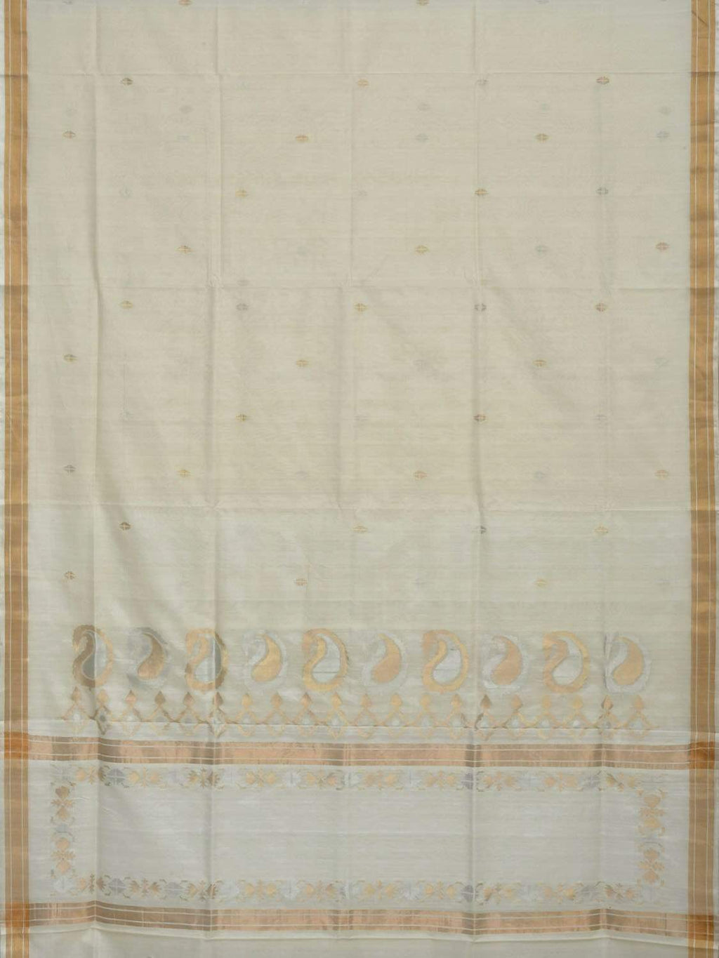 White Uppada Cotton Handloom Saree with Mango Design Pallu - Global Threads