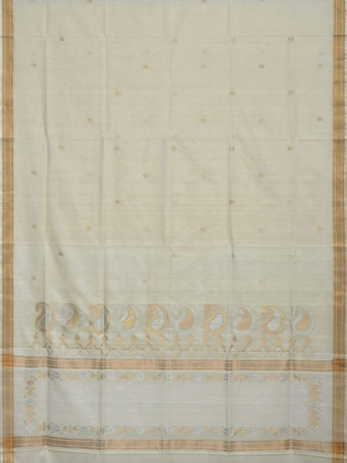White Uppada Cotton Handloom Saree with Mango Design Pallu - Global Threads