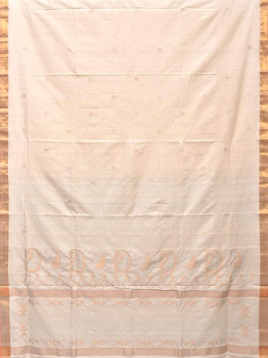 White Uppada Cotton Handloom Saree with Mango Design Pallu - Global Threads