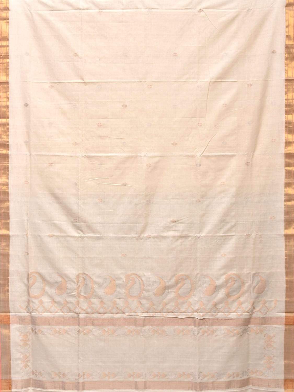 White Uppada Cotton Handloom Saree with Mango Design Pallu - Global Threads